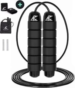 All Black Nutrition Springtouw Met Gewicht - Sport Speedrope - Conditie & Krachttraining - Verzwaard - Inclusief Zweetbandjes En Draagtas