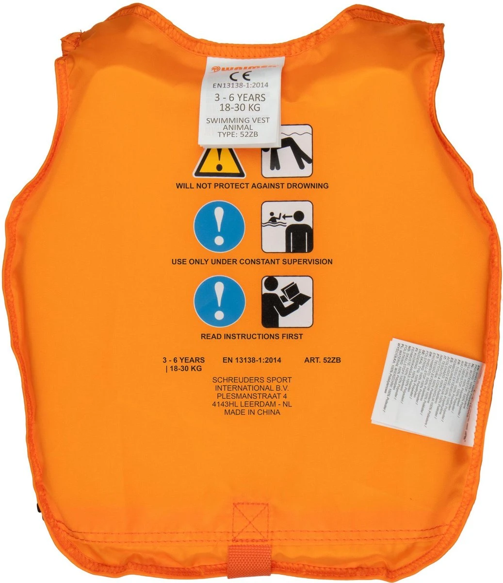 Waimea Zwemvest Dier - 3-6 Jaar - 18-30 Kg - Oranje/Zwart/Wit 4 Waimea Zwemvest Dier - 3-6 Jaar - 18-30 Kg - Oranje/Zwart/Wit - Afbeelding 4