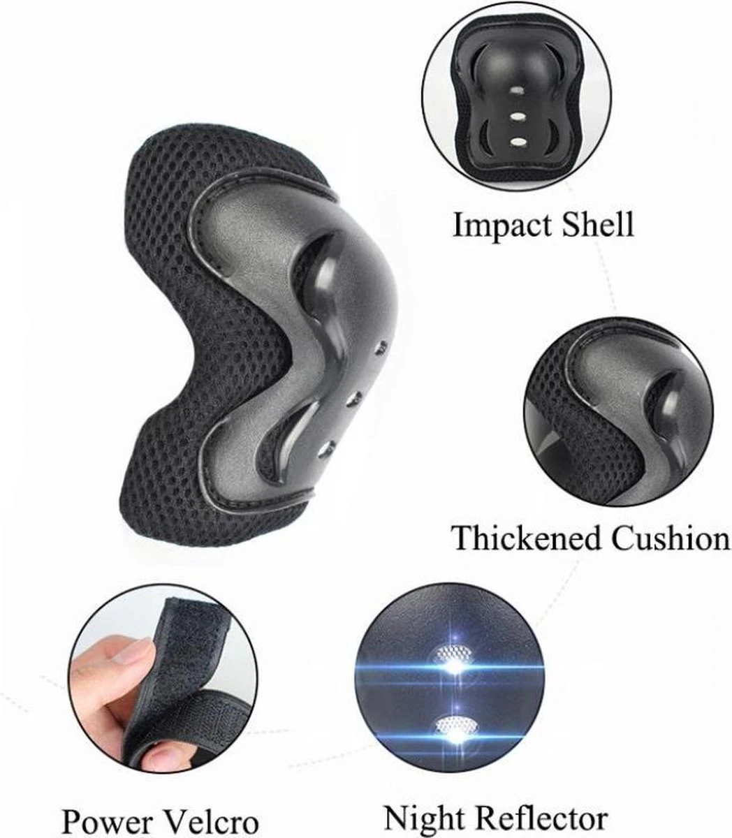 Universele Beschermingset Sport - 6 Delig - Skeeler/Skate Bescherming - 3 In 1 - Elleboog / Pols En Kniebeschermers - Val Bescherming Skateboard - Fiets, Step Pads 2 Universele Beschermingset Sport - 6 Delig - Skeeler/Skate Bescherming - 3 In 1 - Elleboog / Pols En Kniebeschermers - Val Bescherming Skateboard - Fiets, Step Pads - Afbeelding 2