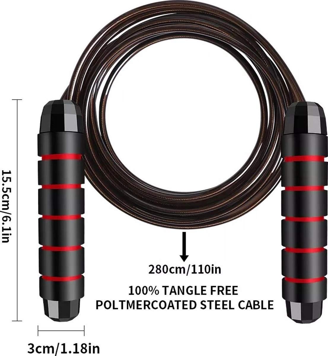 Ecorare - Professioneel Sport Springtouw - Verstelbaar - Speedrope - Jump Rope - Voor Volwassenen En Kinderen - Rood En Zwart 4 Ecorare - Professioneel Sport Springtouw - Verstelbaar - Speedrope - Jump Rope - Voor Volwassenen En Kinderen - Rood En Zwart - Afbeelding 4