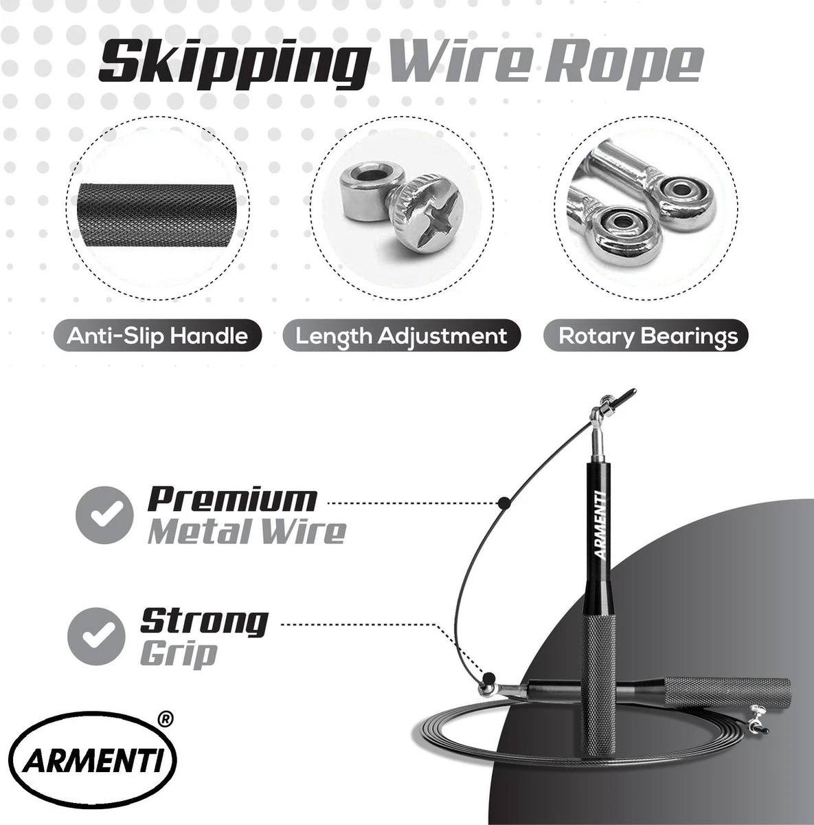 ARMENTI Professioneel Sport Springtouw - Verstelbaar - Met Kogellager - Skipping Jump Rope - Touwtje Springen Voor Volwassenen - Speedrope Conditie & Krachttraining - Binnen & Buitensport Fitness Springtouwen 7 ARMENTI Professioneel Sport Springtouw - Verstelbaar - Met Kogellager - Skipping Jump Rope - Touwtje Springen Voor Volwassenen - Speedrope Conditie & Krachttraining - Binnen & Buitensport Fitness Springtouwen - Afbeelding 7
