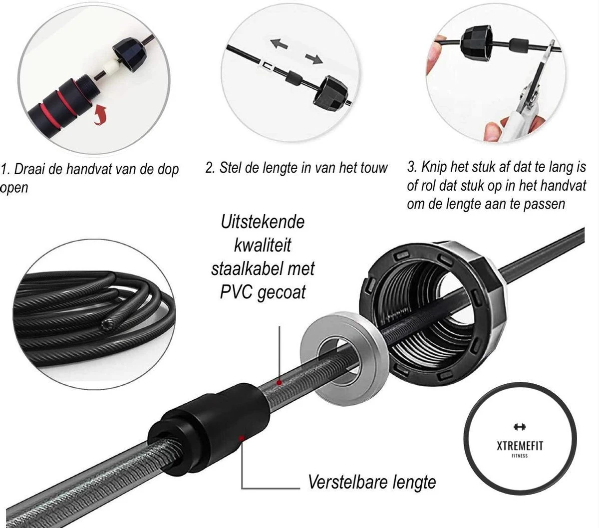 XTREMEFIT® Professioneel Verstelbaar Springtouw - Fitness - Boksen - Sport - Krachttraining - Crossfit - Anti-slip Handvat - Buitensport - Thuis Oefeningen - Fitness - Conditie - Springtouw Volwassenen - Springtouw Kinderen 3 XTREMEFIT® Professioneel Verstelbaar Springtouw - Fitness - Boksen - Sport - Krachttraining - Crossfit - Anti-slip Handvat - Buitensport - Thuis Oefeningen - Fitness - Conditie - Springtouw Volwassenen - Springtouw Kinderen - Afbeelding 3