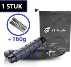 Verstelbaar Sport Springtouw - Incl. Opbergtas - Springtouw Met Kogellagers - Springtouw Kind - Speed Rope - Jump Rope - Springtouw Volwassenen - Springtouw Kinderen - Blauw - 3m Lengte - Totaal 335g (Incl. 160g Extra)