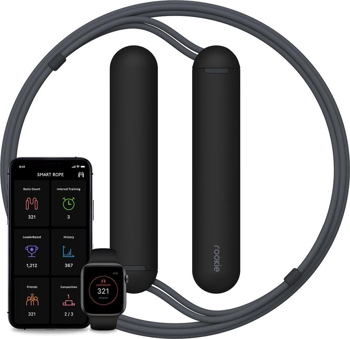 SmartRope Rookie - Springtouw Met Mobiele App - Fitness Springtouw Met Teller - Verstelbaar Springtouw - Touwtje Springen - Skipping Rope - Touwtje Springen - Fitness - Boksen - Krachttraining - Crossfit - Zwart 1 SmartRope Rookie - Springtouw Met Mobiele App - Fitness Springtouw Met Teller - Verstelbaar Springtouw - Touwtje Springen - Skipping Rope - Touwtje Springen - Fitness - Boksen - Krachttraining - Crossfit - Zwart