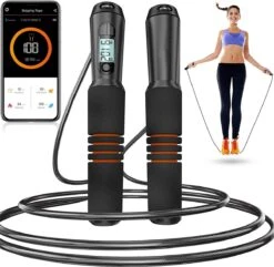 MELTAZO Slimme Springtouw Met Teller, Springtouwen, Fitness Springtouw, Springtouw Met Mobiele APP, Springtouw Teller, Springtouw Volwassenen, Verstelbare Springtouw, Smart Jump Rope, Sport Touwtje Springen Voor Gewichtsverlies - Crossfit (Zwart)
