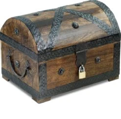 Brynnberg Piratenschatkist - Houten Kist Bruin - Handgemaakt Vintage Met Slot 28x20x20cm - Het Ideale Geschenk (groot Met Slot) - Houten Schatkisten