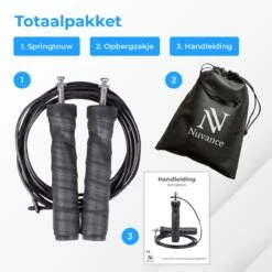 Nuvance - Professioneel Sport Springtouw - Verstelbaar - Voor Volwassenen En Kinderen - Speedrope - Jump Rope Inclusief E-book - Zwart -NIJDAM Sport & Spel Winkel 1200x1200 164