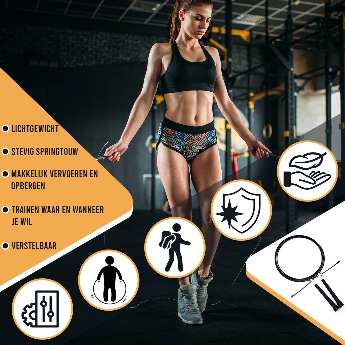 Springtouw Speedrope Voor Volwassenen - Sport En Fitness Speed Rope - Touwtje Springen - Zwart 3 Springtouw Speedrope Voor Volwassenen - Sport En Fitness Speed Rope - Touwtje Springen - Zwart - Afbeelding 3