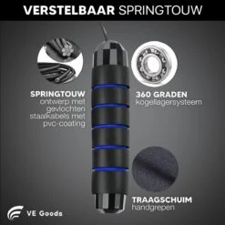 Verstelbaar Sport Springtouw - Incl. Opbergtas - Springtouw Met Kogellagers - Springtouw Kind - Speed Rope - Jump Rope - Springtouw Volwassenen - Springtouw Kinderen - Blauw - 3m Lengte - Totaal 335g (Incl. 160g Extra) -NIJDAM Sport & Spel Winkel 1200x1200 79