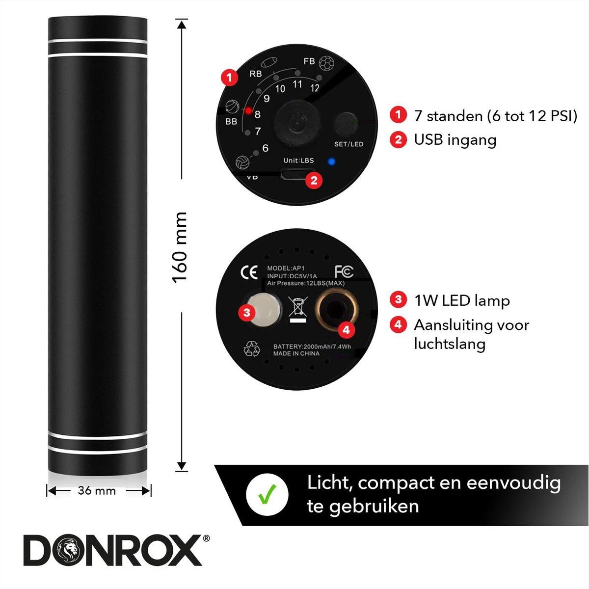 Donrox Play B211 Elektrische Ballenpomp - Voetbalpomp Inclusief Naalden - Oplaadbaar - Autostop 4 Donrox Play B211 Elektrische Ballenpomp - Voetbalpomp Inclusief Naalden - Oplaadbaar - Autostop - Afbeelding 4