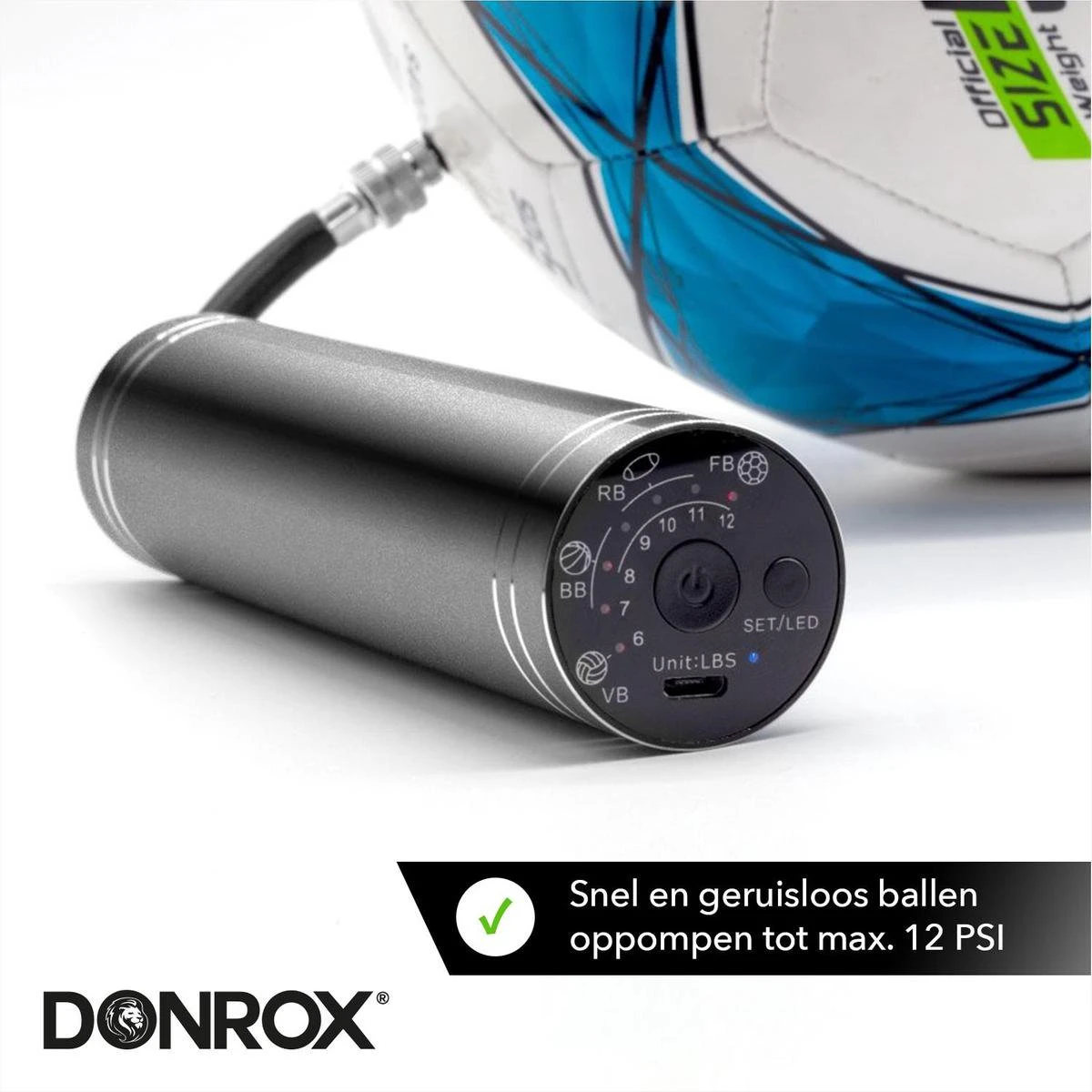 Donrox Play B211 Elektrische Ballenpomp - Voetbalpomp Inclusief Naalden - Oplaadbaar - Autostop 8 Donrox Play B211 Elektrische Ballenpomp - Voetbalpomp Inclusief Naalden - Oplaadbaar - Autostop - Afbeelding 8