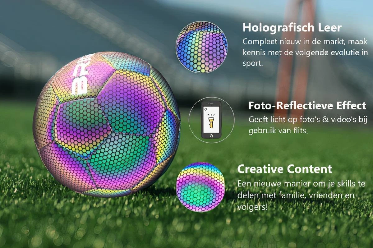 The BRIGHT Lichtgevende Voetbal | Reflecterend | Holografisch | Glow In The Dark | Kinderen En Volwassenen | Unisex | Wit/Zwart/Roze/Blauw/Geel | Maat 5 2 The BRIGHT Lichtgevende Voetbal | Reflecterend | Holografisch | Glow In The Dark | Kinderen En Volwassenen | Unisex | Wit/Zwart/Roze/Blauw/Geel | Maat 5 - Afbeelding 2