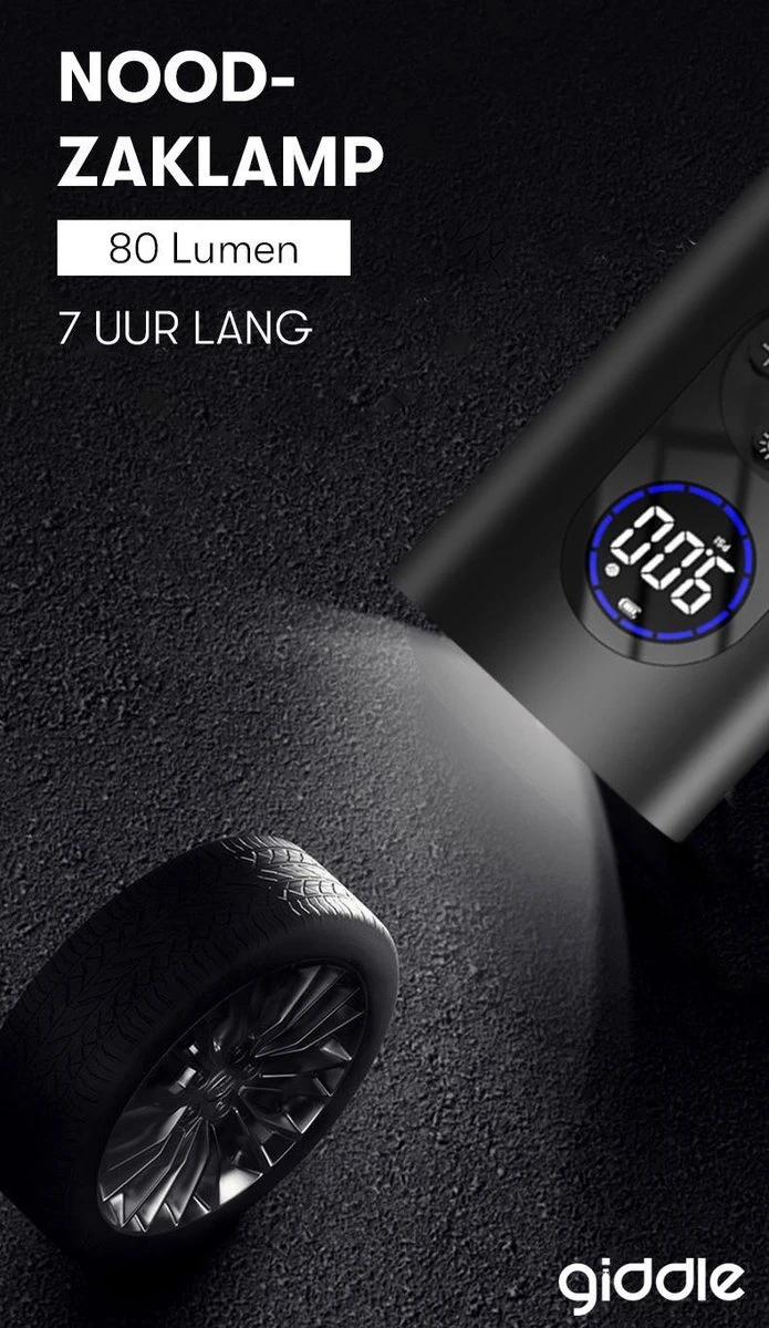 Giddle® - Draagbare Elektrische Fietspomp Met 4000mAh Powerbank - Alles-in-1 Luchtcompressor - Meest Compact - Draadloos 2 Giddle® - Draagbare Elektrische Fietspomp Met 4000mAh Powerbank - Alles-in-1 Luchtcompressor - Meest Compact - Draadloos - Afbeelding 2