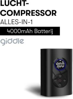 Giddle® - Draagbare Elektrische Fietspomp Met 4000mAh Powerbank - Alles-in-1 Luchtcompressor - Meest Compact - Draadloos